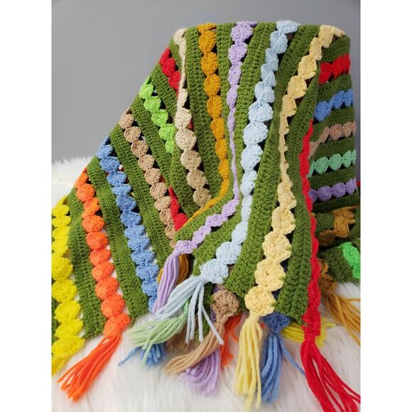 Vintage Afghan Throw blanket retro decor grandma‎ cottage rainbow LGBT colorful - Picture 5 of 10